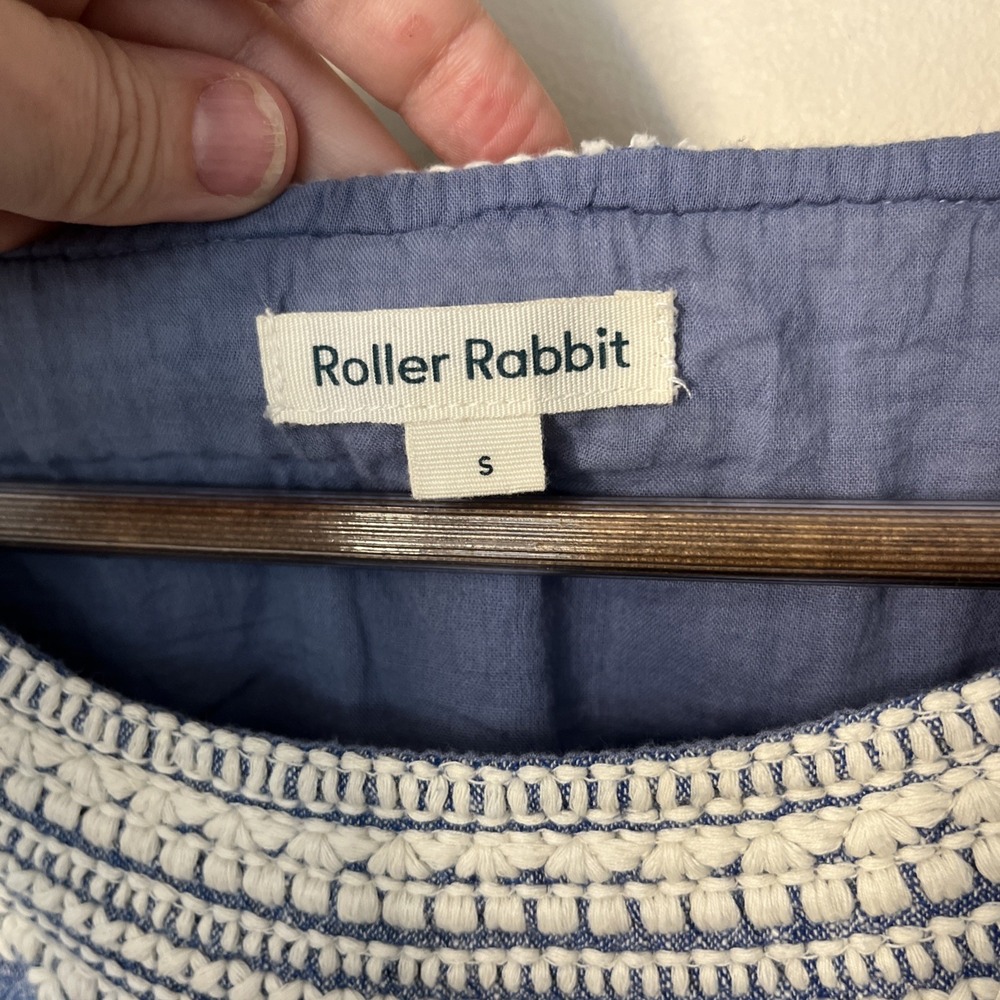 Roller Rabbit Chambray Blue Embroidered Shirt Top Sz Small Lined Cotton - Picture 5 of 9
